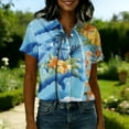 thumbnail image 4 of Hawaiian Shirts for Women 2026 Tropical Floral Short Sleeve Button Down Aloha Luau Beach Tops Blue L, 4 of 5