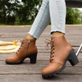 thumbnail image 6 of Wensltd Leather Boots for Women Brown Low Chunky Heel Daily Fashion Fall Boots Lightweight, 6 of 9