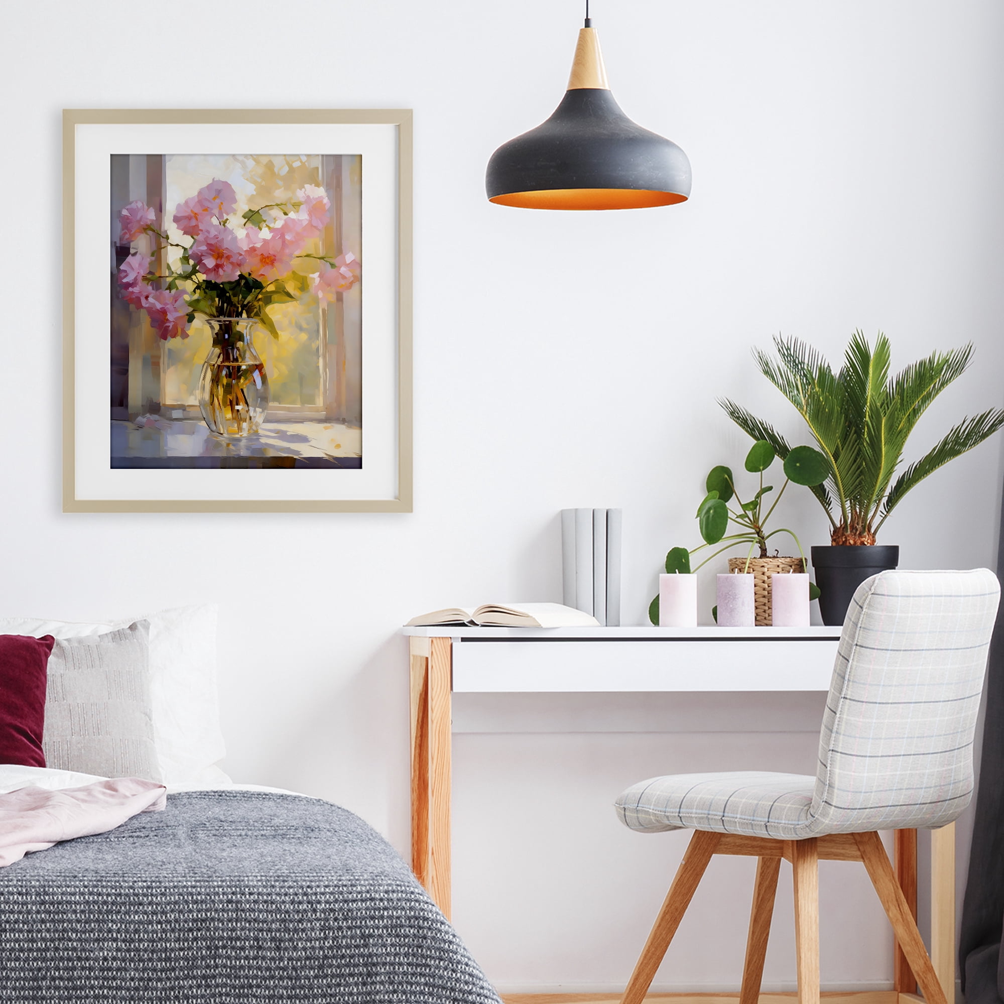 Stupell Industries Pink Flowers in Sunlit Vase Birch Framed Print Under Glass, design by Creative Studio