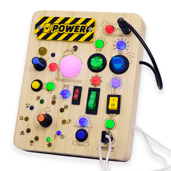 FPCYCG Montessori Wooden Busy Board with LED Light Switches for Toddler, Sensory Travel Toys for 1-3 Year Old Boys and Girls