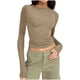 thumbnail image 1 of Fiudx Camisas de Mujer Camiseta de Manga Larga de Color Sólido con Cuello Redondo Informal a La Moda para Mujer, 1 of 5