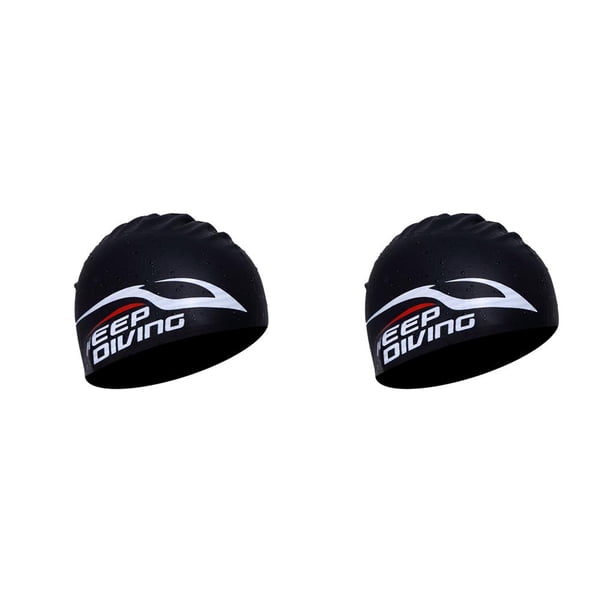 Soidarity Gorro de natación elástico Keep Diving, impermeable, portátil, plegable, tamaño libre, gorro de piscina, accesorios para la cabeza Negro 2Conjunto