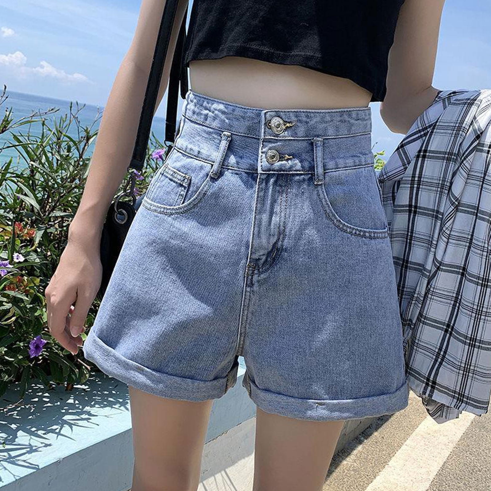 high waisted double button shorts