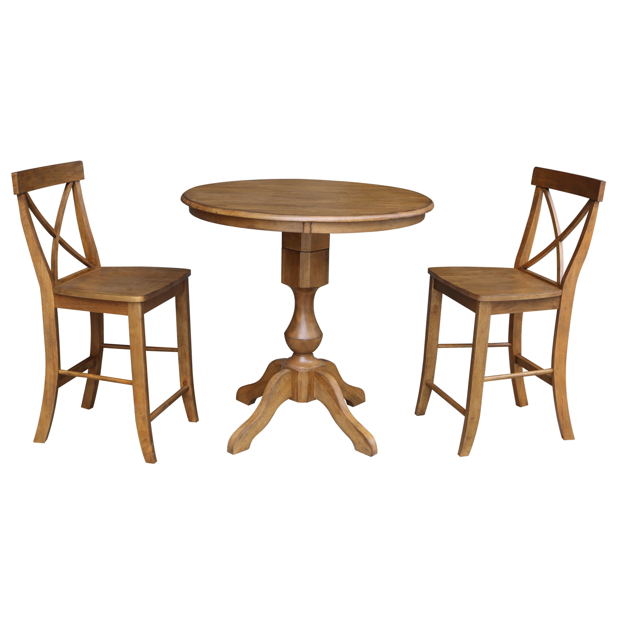 36" Round Counter Height Table with 2 Xback Stools Pecan 3 Piece