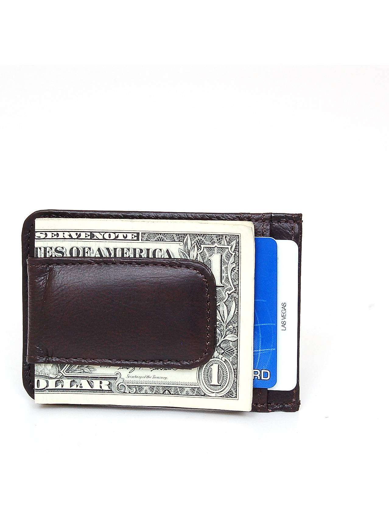 Genuine Leather Thin ID Card Holder Coin Purse Money Clip Wallet Mens Black 