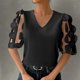 thumbnail image 1 of Karight Tops for Women Trendy Floral Lace Sleeve Round Neck Dressy Blouse Casual Summer Work Business Outfits, 1 of 8