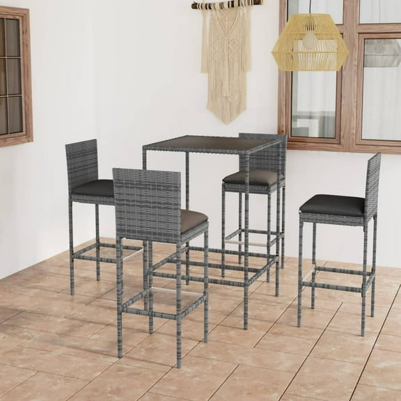 vidaXL 5 Piece Patio Bar Set with Cushions Poly Rattan Gray, 3064831