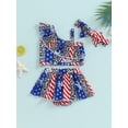 thumbnail image 2 of Wassery 4th of July Baby Girl Swimsuit 6M 9M 12M 18M 24M 2T 3T Infant Girls 2 Pieces Bikini Star Stripe Print Oblique Shoulder Ruffles Tops Shorts Bathing Suit 0-3T, 2 of 9