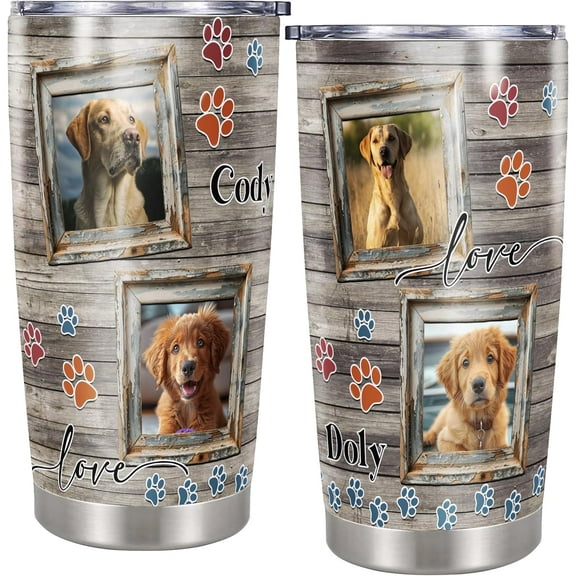 Personalized Dog Frame Tumbler Custom Name & Photos Insulated cups Travel Coffee Mug with Lids Stainless Steel 20 oz Gifts for Dogs Lovers Women Father's Day