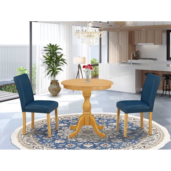 East West Furniture - ESAB3-OAK-55 - 3-Pc Dining Table Set - 2 Parson Dining Room Chairs and 1 Modern Dining Table (Oak Finish)