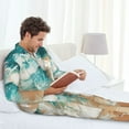 thumbnail image 6 of Naloa Ocean Wave Crash Men’s Pajamas Set - Long Sleeve Button Down Sleep Shirt and Pajama Bottoms Sleepwear Set-X-Large, 6 of 7