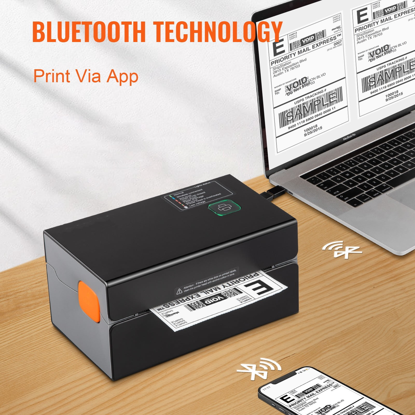 BENTISM Thermal Label Printer 4X6 300DPI USB/Bluetooth for Amazon eBay Etsy UPS
