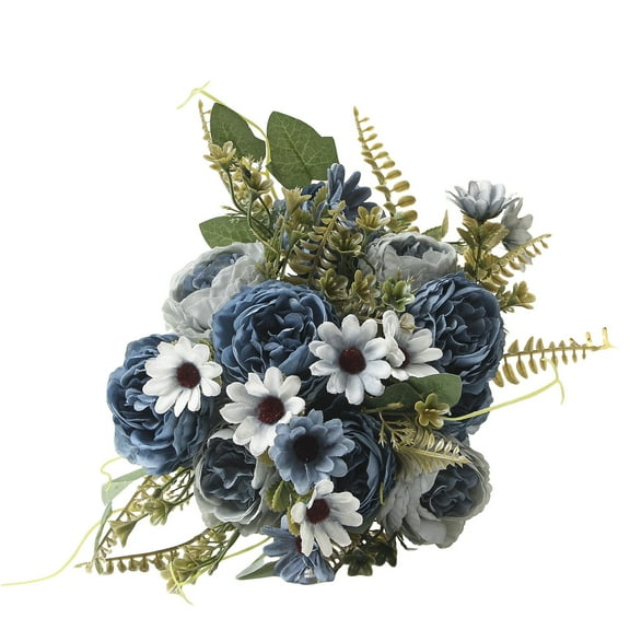 Artificial Flowers, 1 Bouqet Small Artificial Peony Silk Flowers Fake Peonies Bouquet Faux Rose Flower Arrangement for Home Party Decoration, 11.8 Inch, Navy