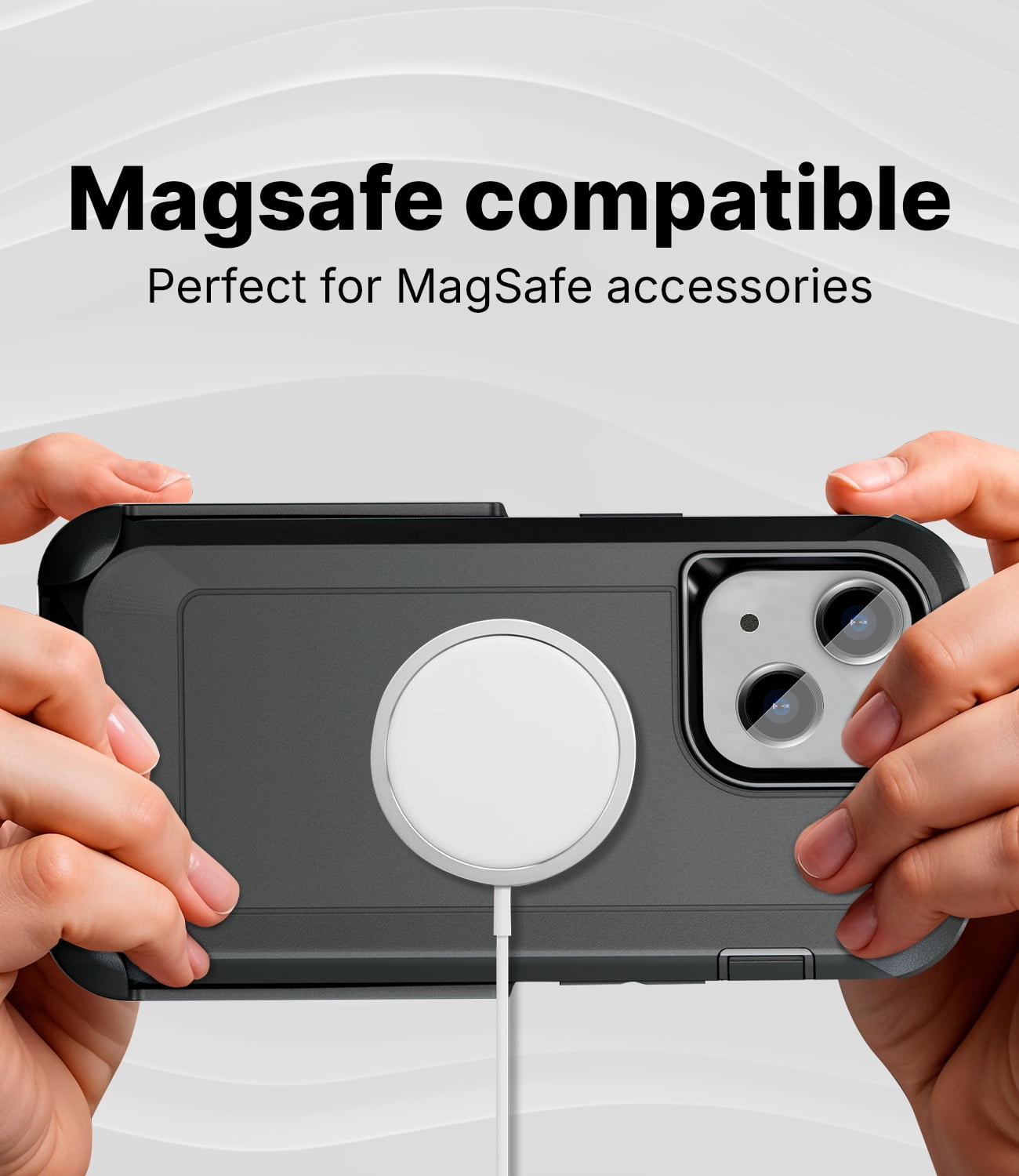 MOTIVE Designed for iPhone 15 Case with Belt Clip, Magnetic Case Magsafe Compatible, Heavy Duty and Quad Layer Military Grade Protection for iPhone 15 Holster, 6.1" | Black