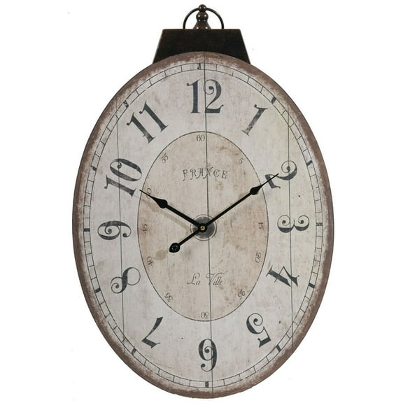 CC Home Furnishings 29" White and Black Thaddeus Oval Wall Clock