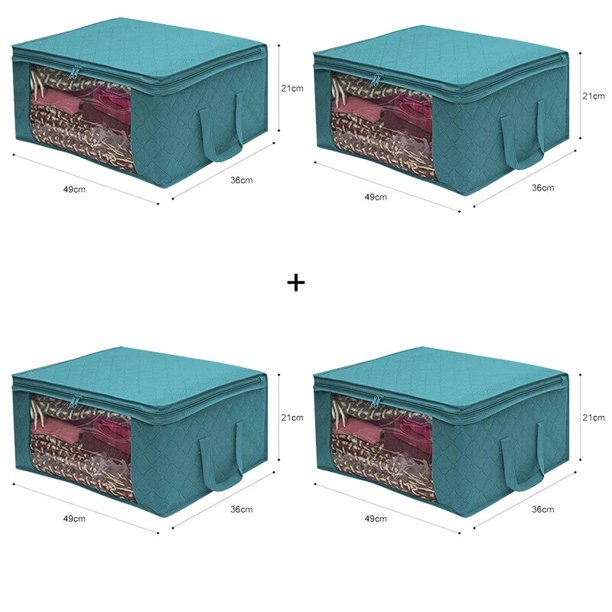 Cesta de almacenamiento de ropa, bolsa plegable con cierre y ventana transparente para guardar prendas de vestir, caja de tela no tejida con asa, 49x36x21