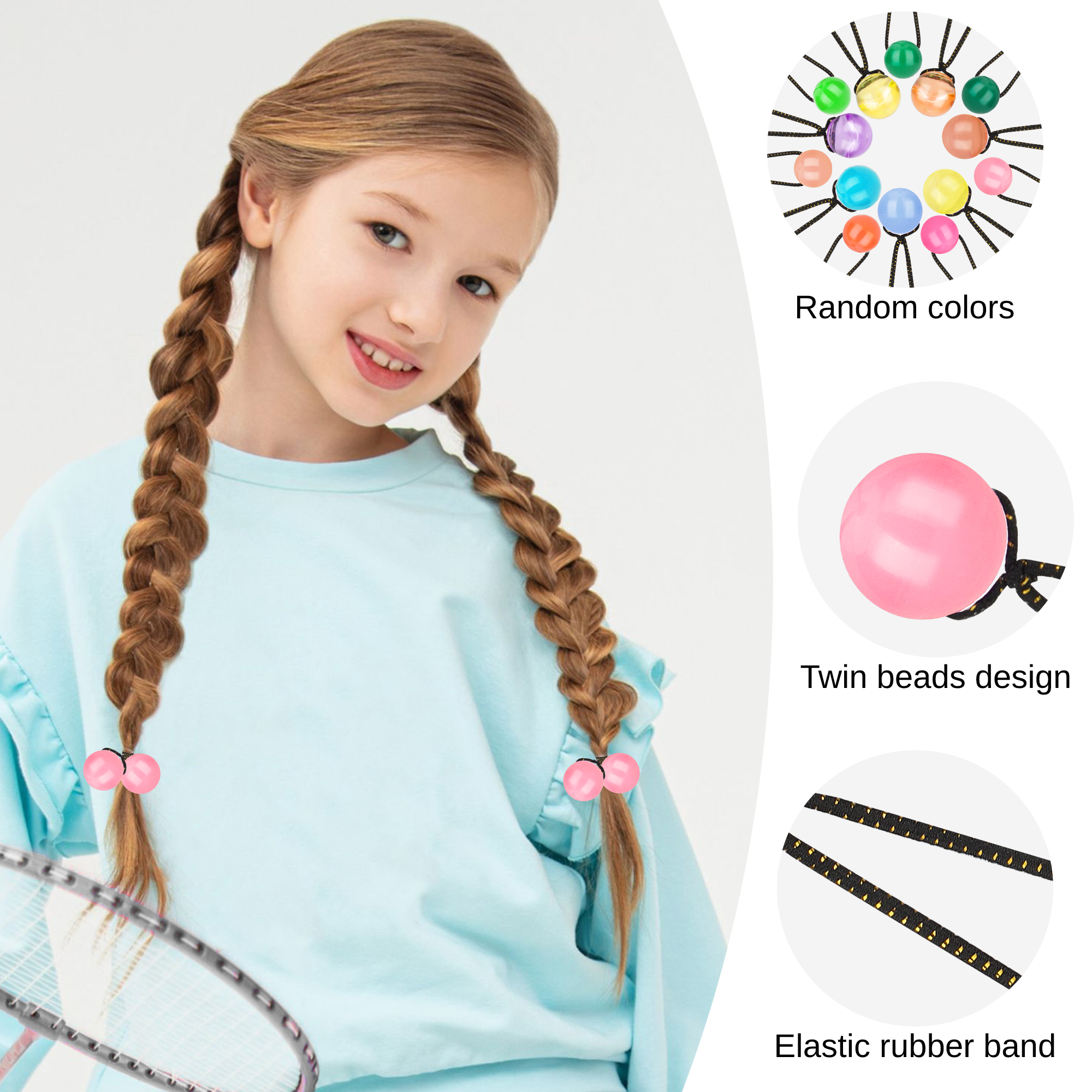 60pcs Self Hinge Hair Barrettes for Girls, Plastic Flower Bow Hair Pins, Elastic Ball Hair Ties, Random Colors