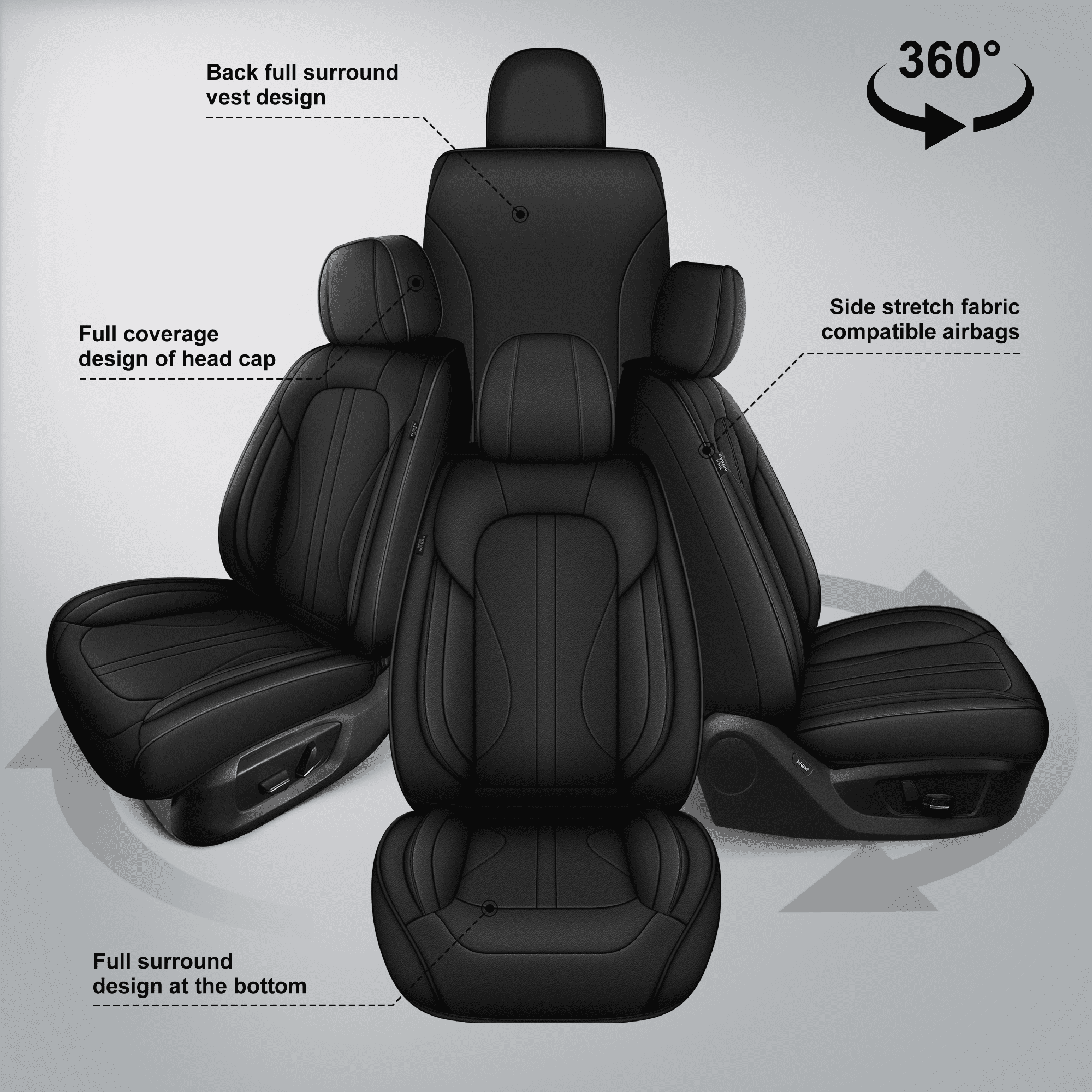 DIKSOAKR Car Seat Covers Front Seats for Lexus ES 350 300H 2007-2025 Waterproof Leather Seat Covers Comfort Car Seat Protector with Lumbar Support Black,Front Set(2 Seats)