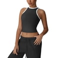 thumbnail image 2 of Pounoo Workout Tank Tops for Women Sleeveless High Neck Contrast Trim Cropped Yoga Training Casual Outings Tops Camis Blouses Gift, 2 of 7