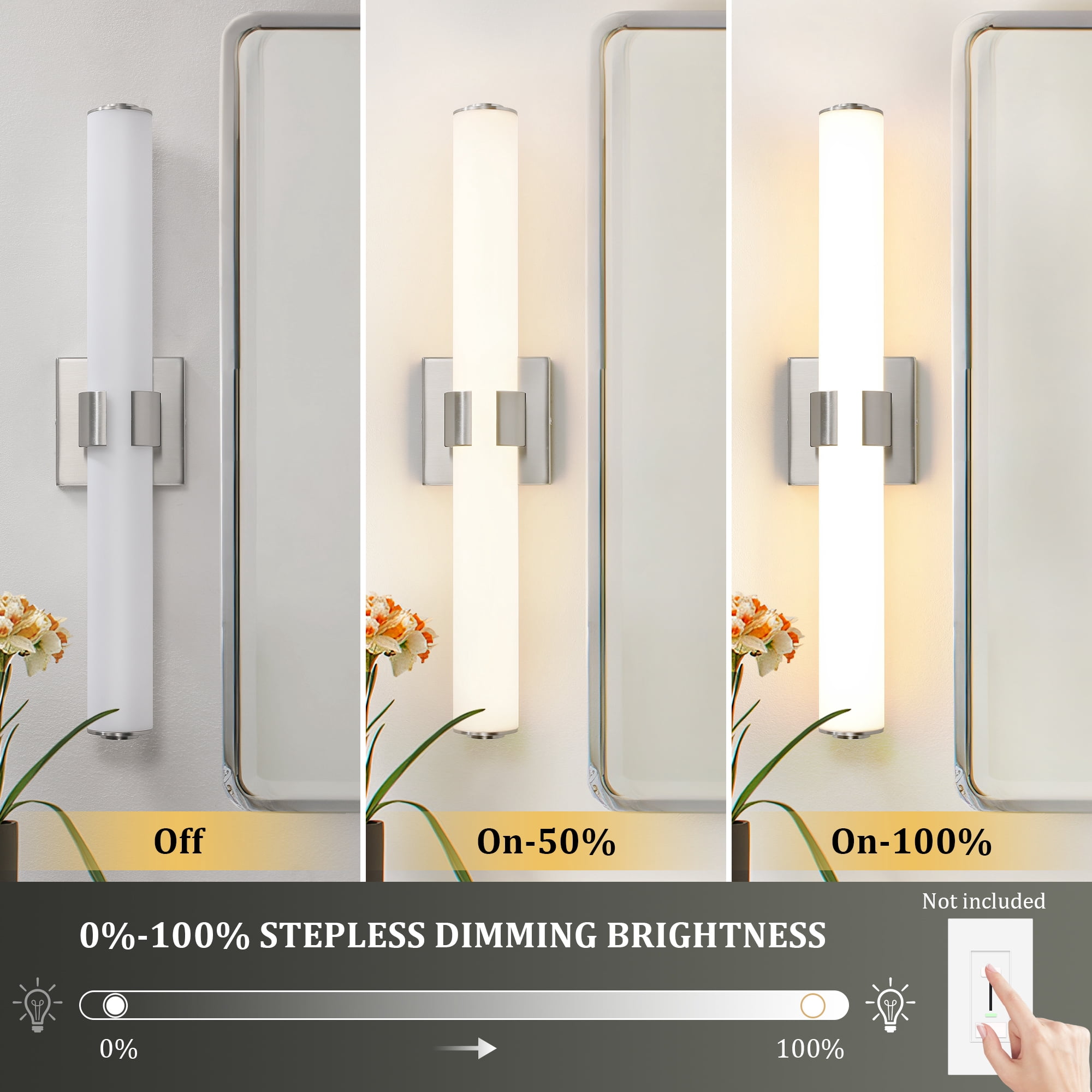 KAISITE Modern 1-Light Dimmable LED Bathroom Vanity Light, Waterproof Lamps for Bathroom, Acrylic Lampshade
