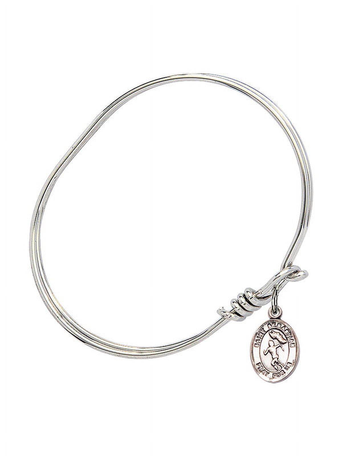 5 3/4 inch Oval Eye Hook Bangle Bracelet w/ St. Sebastian/Track&Field in Sterling Silver
