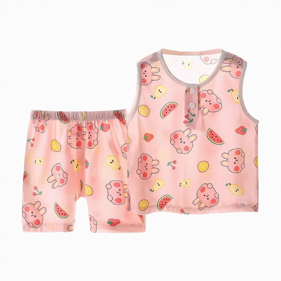 CAUYDY Toddler Baby 3M 6M 9M Girl Boy Summer Loungewear Set Pajamas Outfit 2PCS Soft Elastic Shorts and Tank Top 3T 4T 5T Kids (Sizes 7-8 Years,L4-Watermelon Red)