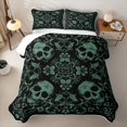 thumbnail image 2 of Castle Fairy Abstract Gothic Skull Quilt King,Boho Flower Damask King Coverlet Set,Black Sage, 2 of 7