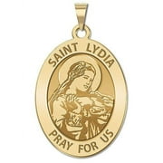 Saint Lydia OVAL Religious Medal  - 2/3 X 3/4 Inch Size of Nickel, Solid 14K Yellow Gold