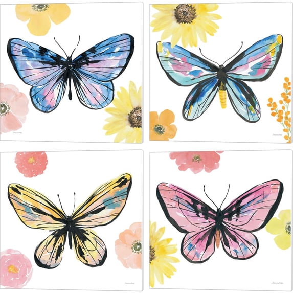 Great Art Now Beautiful Butterfly No Words by Sara Zieve Miller 4 Piece Canvas Art Set Each 14"W x 14"H