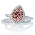 thumbnail image 3 of 2.25 Carat 8x5mm Pear Cut Morganite Halo Bridal Set for Woman with 18k Gold Plating, 3 of 3