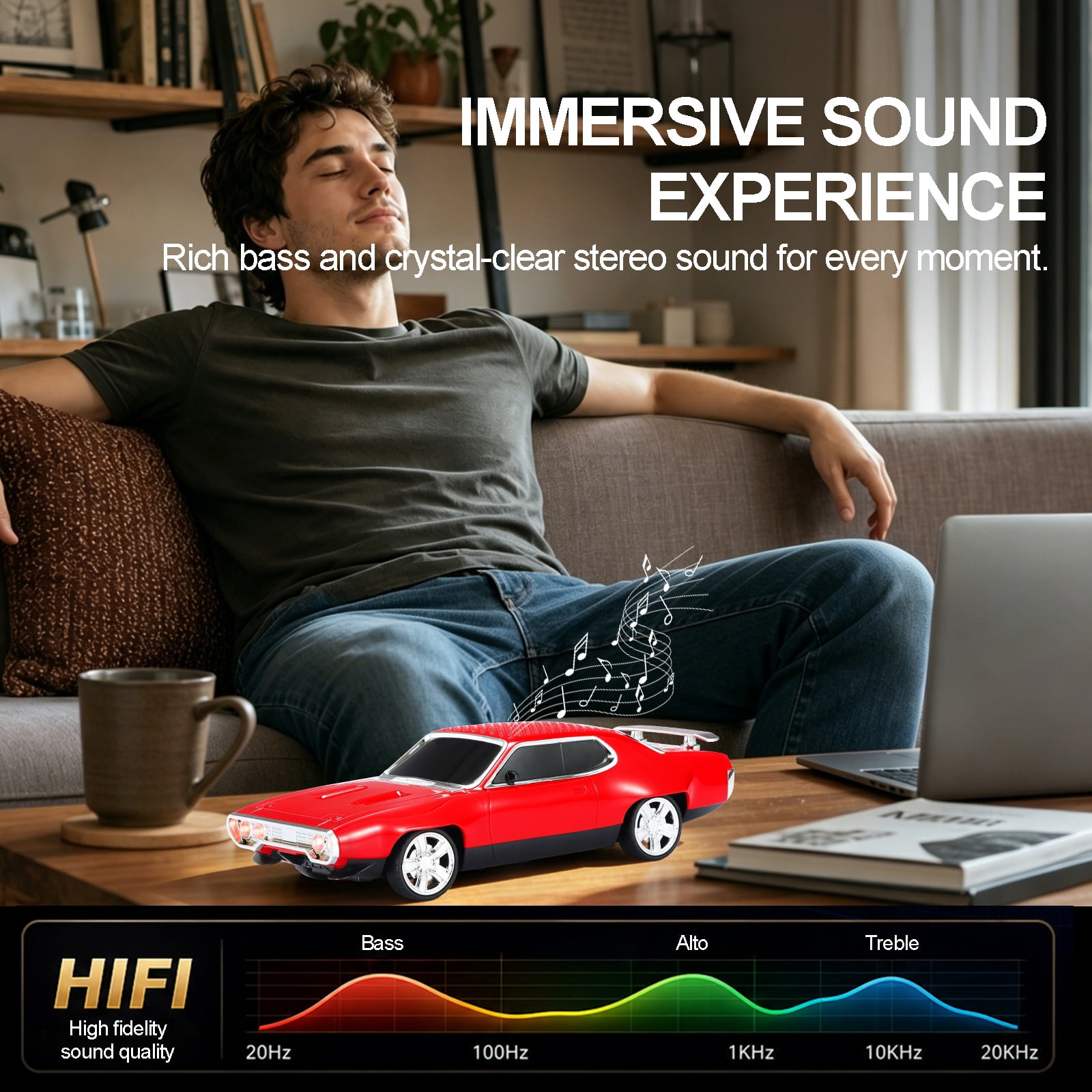 WSTER WS-620 Retro Muscle Car Portable Bluetooth Speaker, 2*5W Heavy Bass Wireless Speaker, Bluetooth 5.4, TWS Pairing, FM Radio, TF/USB, Hands-Free Call,The perfect gift for family and friends