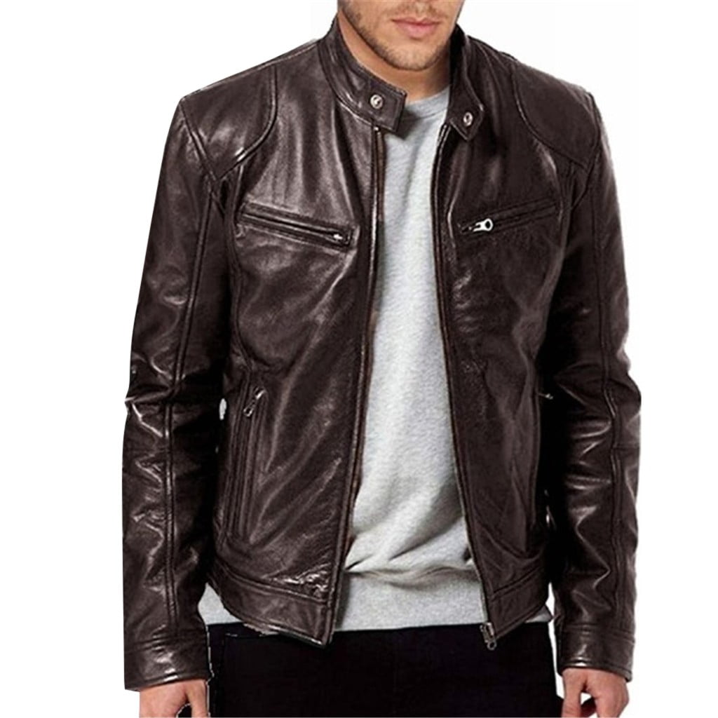 Mens Brown Shoulder Design Leather Jacket