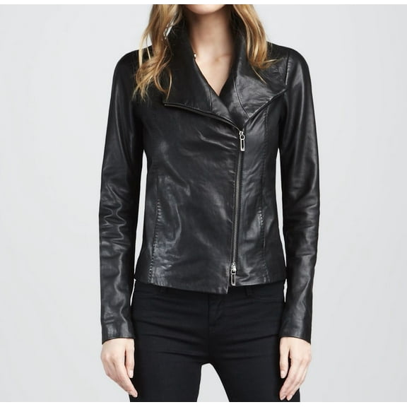 Women's Black coloured leather jacket ST0331