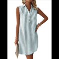 thumbnail image 2 of Vestidos de Verano para Mujer, Cuello en V, Sin Mangas, A Rayas, con Botones, Minivestido Informal Verde M, 2 of 8