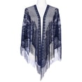 thumbnail image 2 of Chales y envolturas INSPIRAR CHIC para vestidos de noche, bufandas triangulares de encaje con flecos y borlas para mujeres en bodas y fiestas formales 74.8x28.3" Azul oscuro, 2 of 5