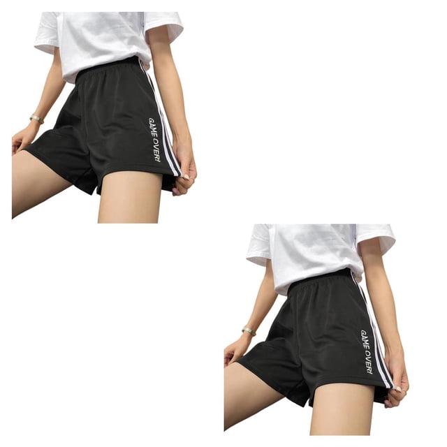 Sonducket Pantalones cortos casuales de verano sueltos de cintura alta pierna ancha letras laterales bordado Streetwear para niñas baloncesto Blanco METRO 2piezas