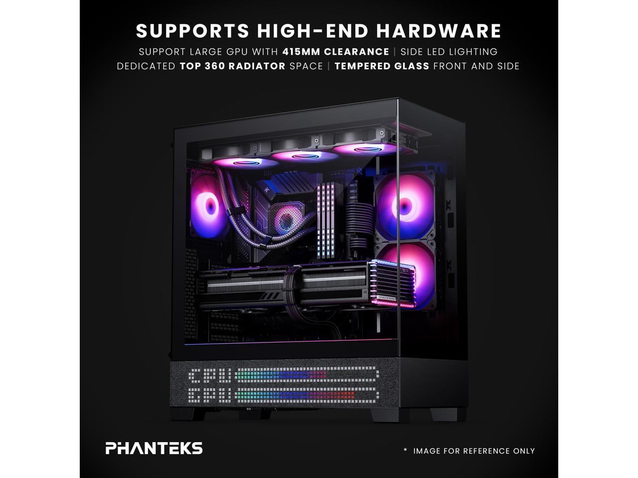 Phanteks XT View Matrix Mid-Tower ATX Gaming PC Case, 600-LED Matrix Display, Tempered Glass Front & Side Panels, USB-C 3.2 Gen2, 3x D-RGB Fans Included, Rear-Connector Ready, Charcoal Black