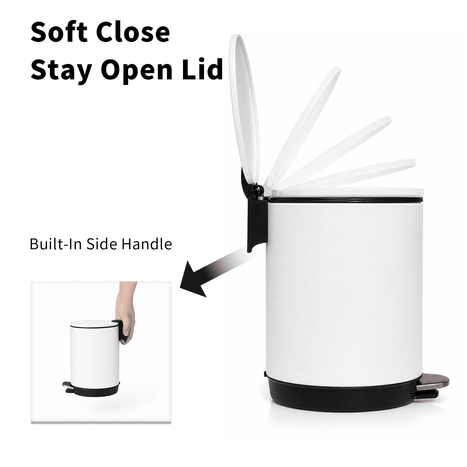 Simplykleen 3L/0.8 Gallon Round Step Trash Can Small Stainless Steel Bathroom Garbage Can with Removable Inner Bucket for Bathroom, Bedroom, Office, White