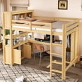 thumbnail image 2 of Harper & Bright Designs Queen Size Loft Bed with Cabinet and Bookshelf, Wood Loft Bed Frame with Wardrobe and Desk for Boys and Girls, Natural, 2 of 3