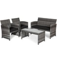 thumbnail image 2 of Costway 4PCS Patio Rattan Furniture Set Conversation Glass Table Top Sofa Cushioned, Black, 2 of 9
