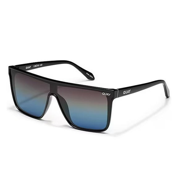 Quay Australia Nightfall Medium Shield Sunglasses Black Blue Polarized 49MM
