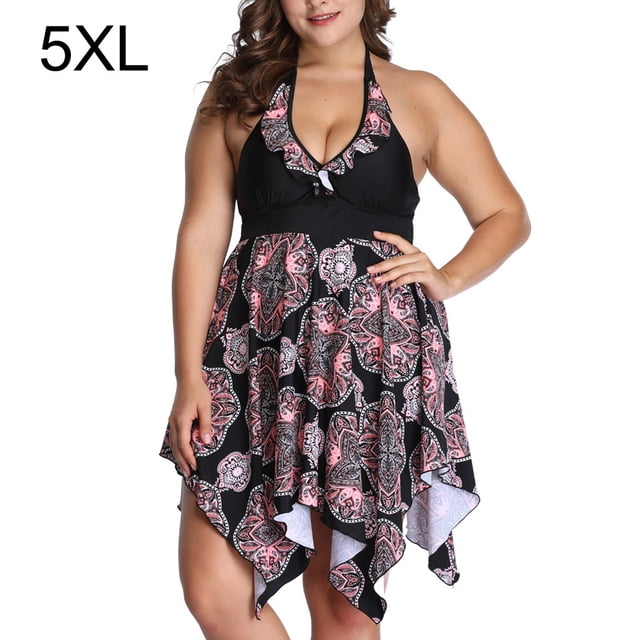 Wosthever Traje de baño de fibra acrílica, ropa de playa para parque acuático, traje de baño para playa, traje de baño para mujer, traje de Traje de baño gran flor rosa, 1 5XL