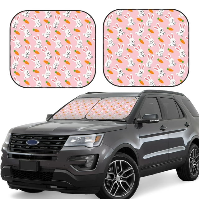 Lukts Rabbit And Carrot Print 2 Piece Car Sun Shade Windshield,Foldable Car Shade Front Windshield with Keeps Your Vehicle Cool-Small