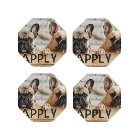 

Lukts Cute Bulldogs Apply Print Leather Drinks Coasters Set of 4 Suitable or Drinks Furniture Protection and Easy Clean up-Octagon