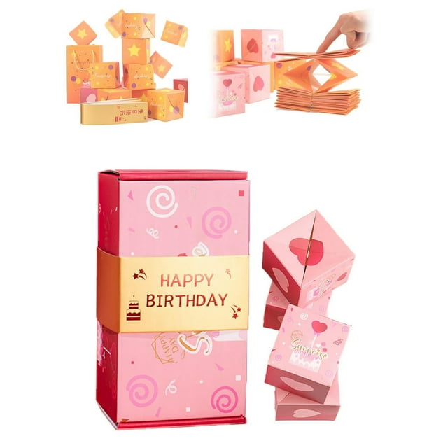 Caja sorpresa con 10 cajas pop-up rebotantes, sobre rojo y bolsa de regalo para joyas y pequeños regalos
