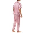 thumbnail image 3 of Unique Bargains Men's Button Down Satin Pajama Sets Short Sleeves Nightwear Small Pink, 3 of 5