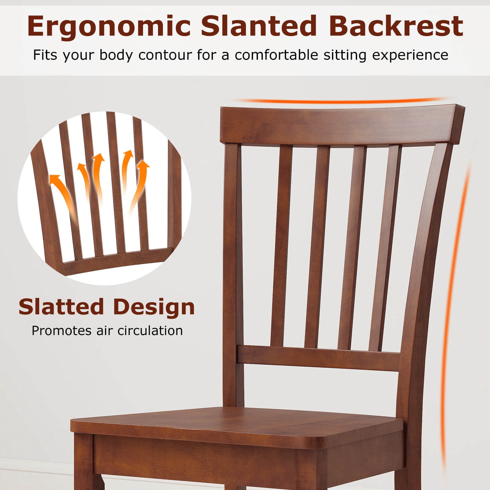 Costway Set of 2 Dining Chair Brown Kitchen Spindle Back Side Chair with Solid Wooden Legs
