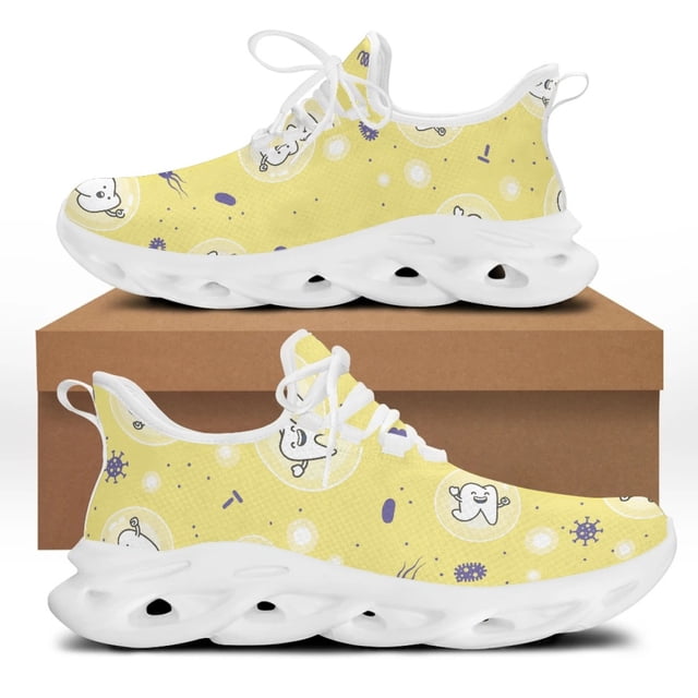 Zapatillas de deporte Yikeluo con cordones para mujer, estilo dentista, con diseño de dibujos animados de dientes y marcas dentales, resistentes al desgaste, planas y para caminar.