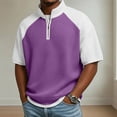 thumbnail image 2 of Yifymode Men's Raglan Sleeve Waffle Knit Half Zip Top, Short Sleeve Loose Fit Lightweight Casual Shirt Purple L, 2 of 4