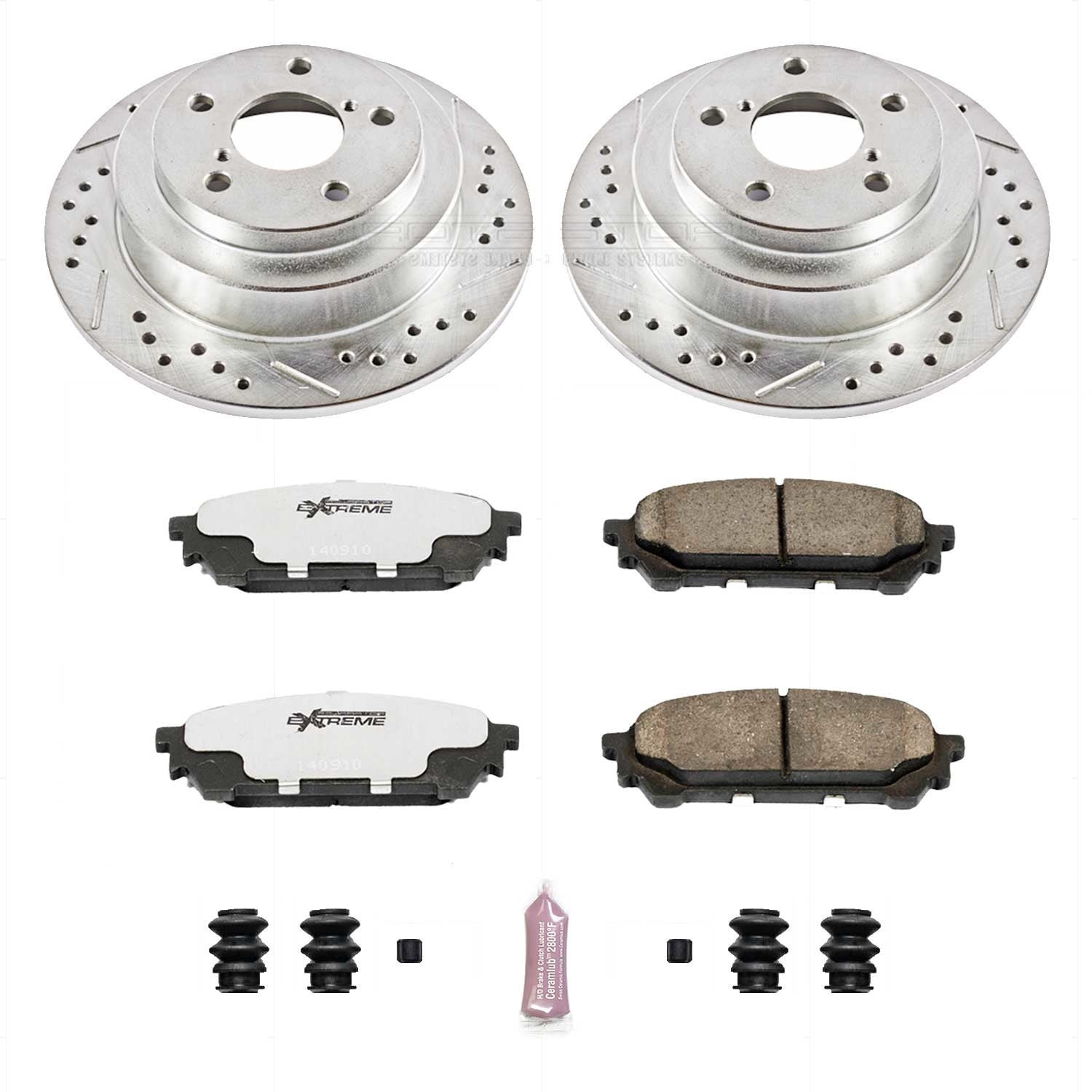 PowerStop Rear Z26 Street Warrior Carbon-Fiber Ceramic Brake Pad and Drilled and Slotted Rotor Kit Fits: SAAB SUBARU Select Models K447-26
